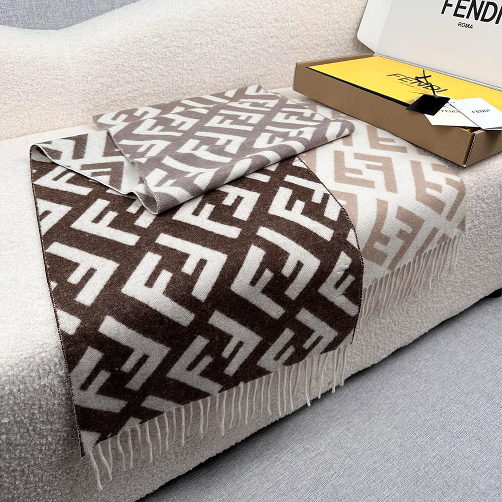 F**di FF Dove Gray Wool and Cashmere Scarf