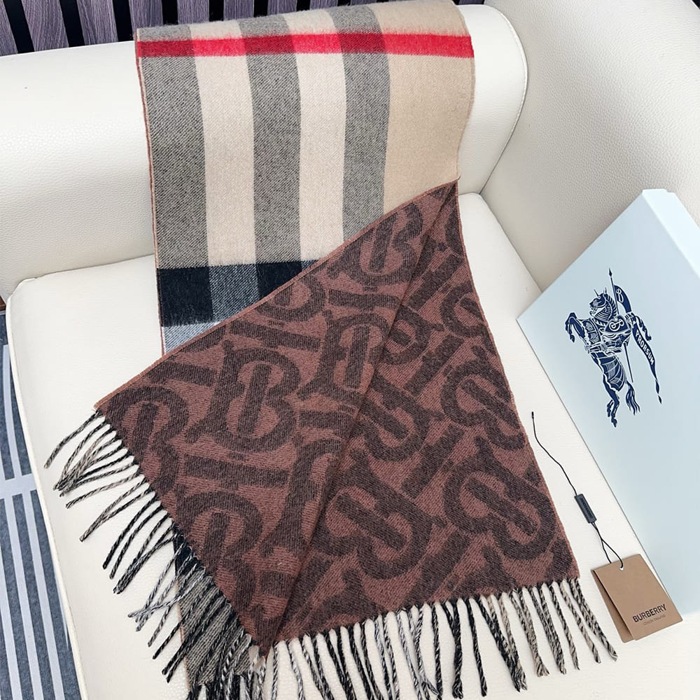 Bv*b*rry Reversible Check And Monogram Cashmere Scarf