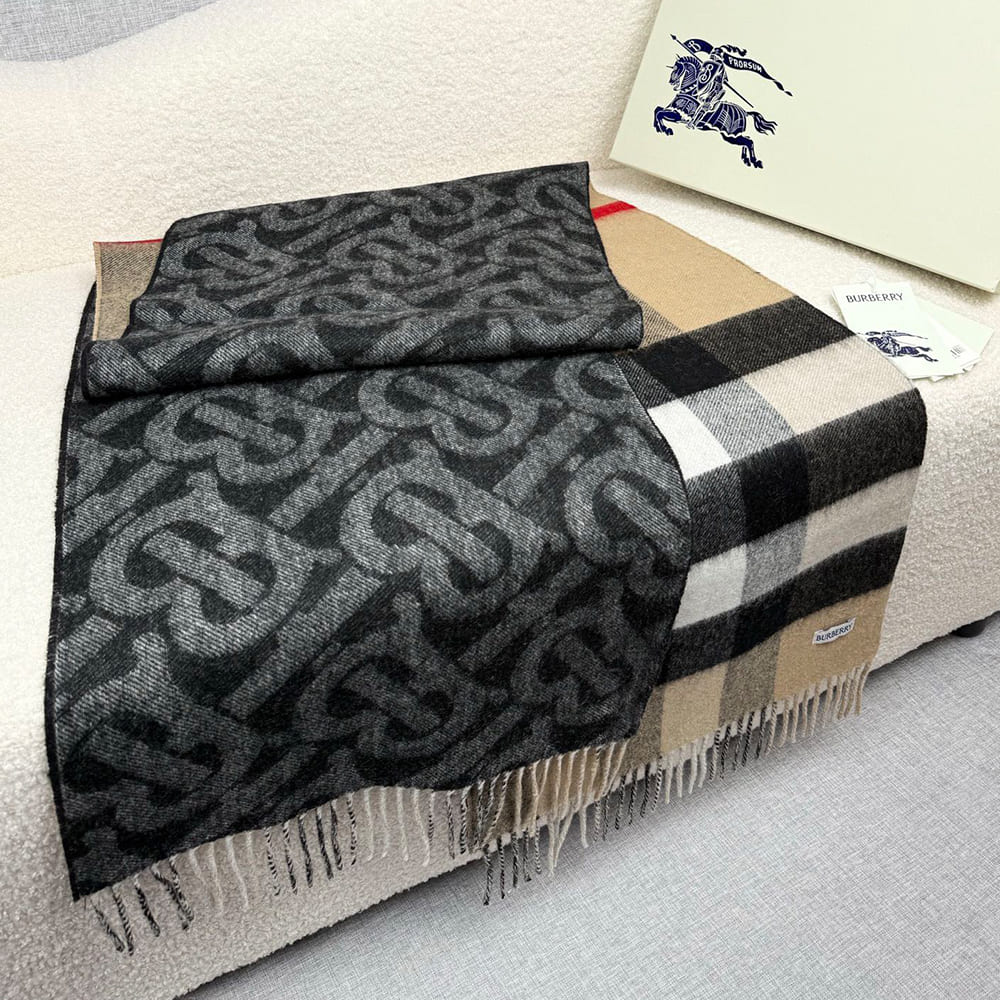 Bv*b*rry Reversible Check And Monogram Cashmere Scarf