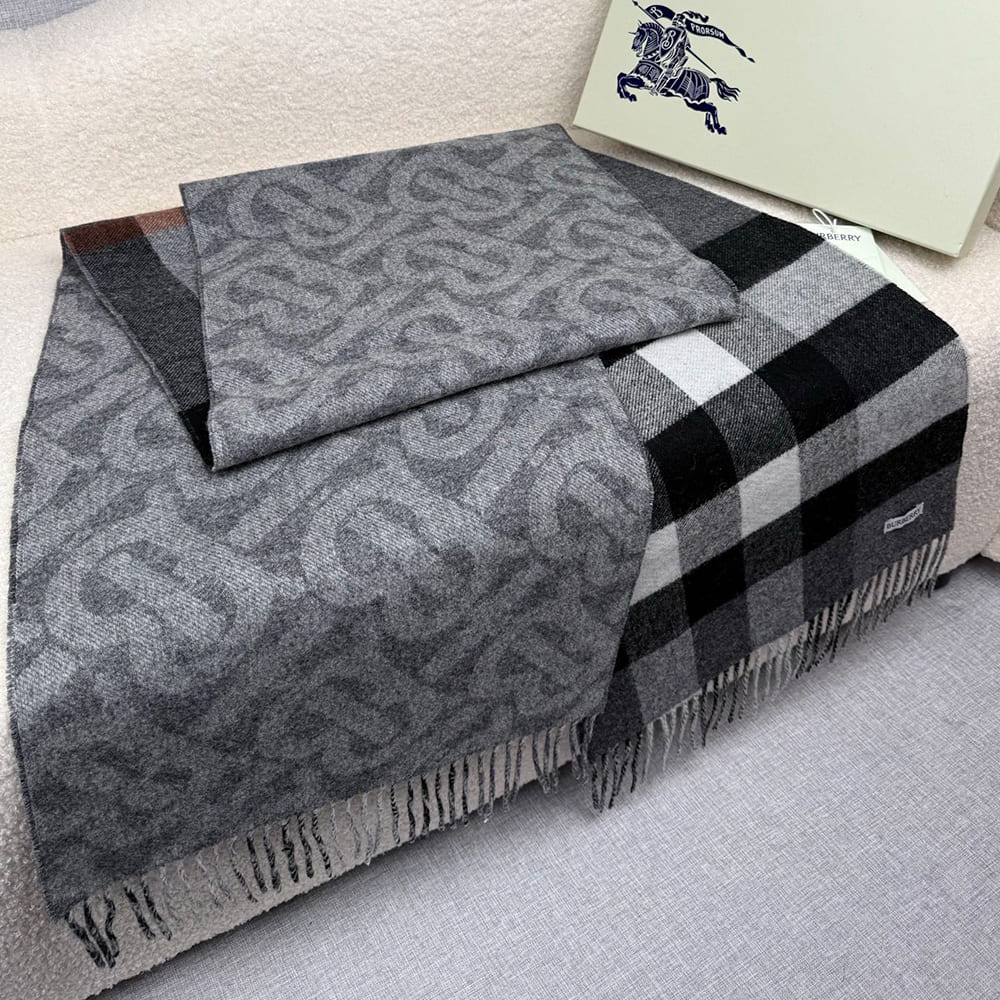 Bv*b*rry Reversible Check And Monogram Cashmere Scarf