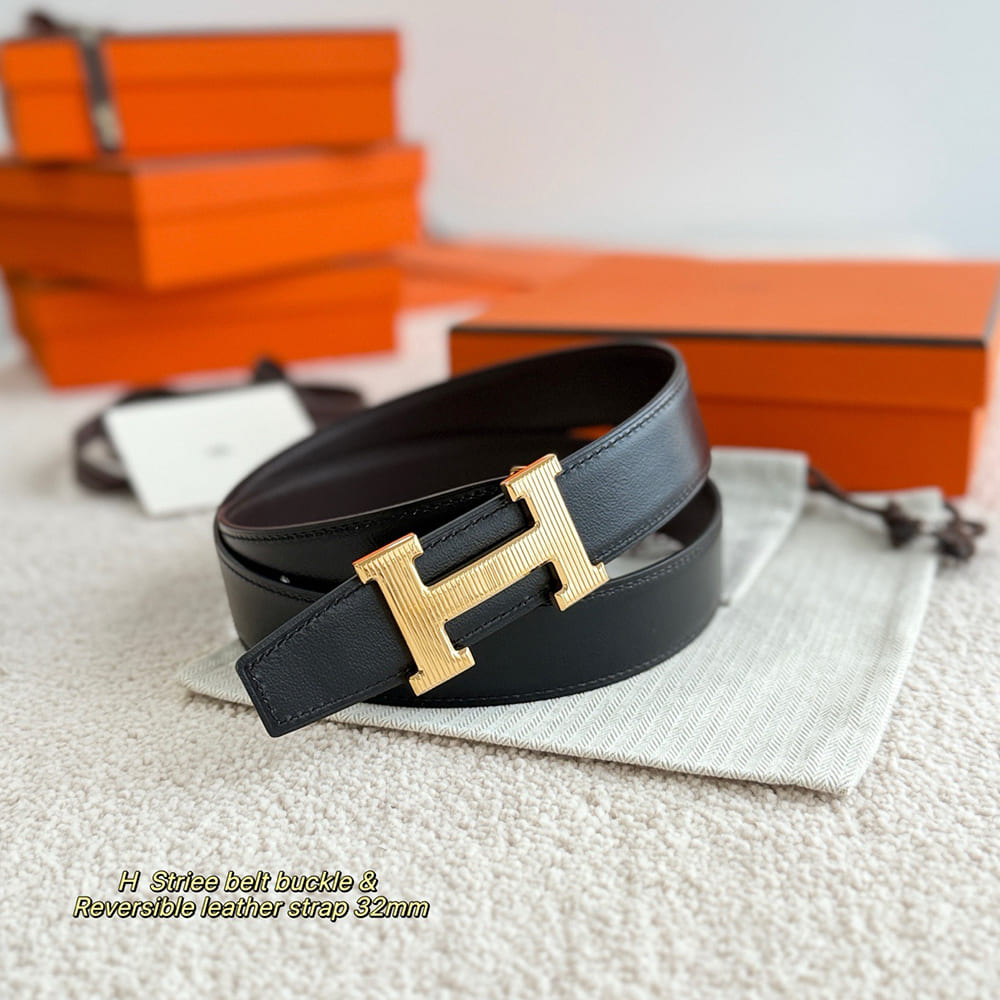 H**me5 H Striee belt buckle & Reversible leather strap 32 mm