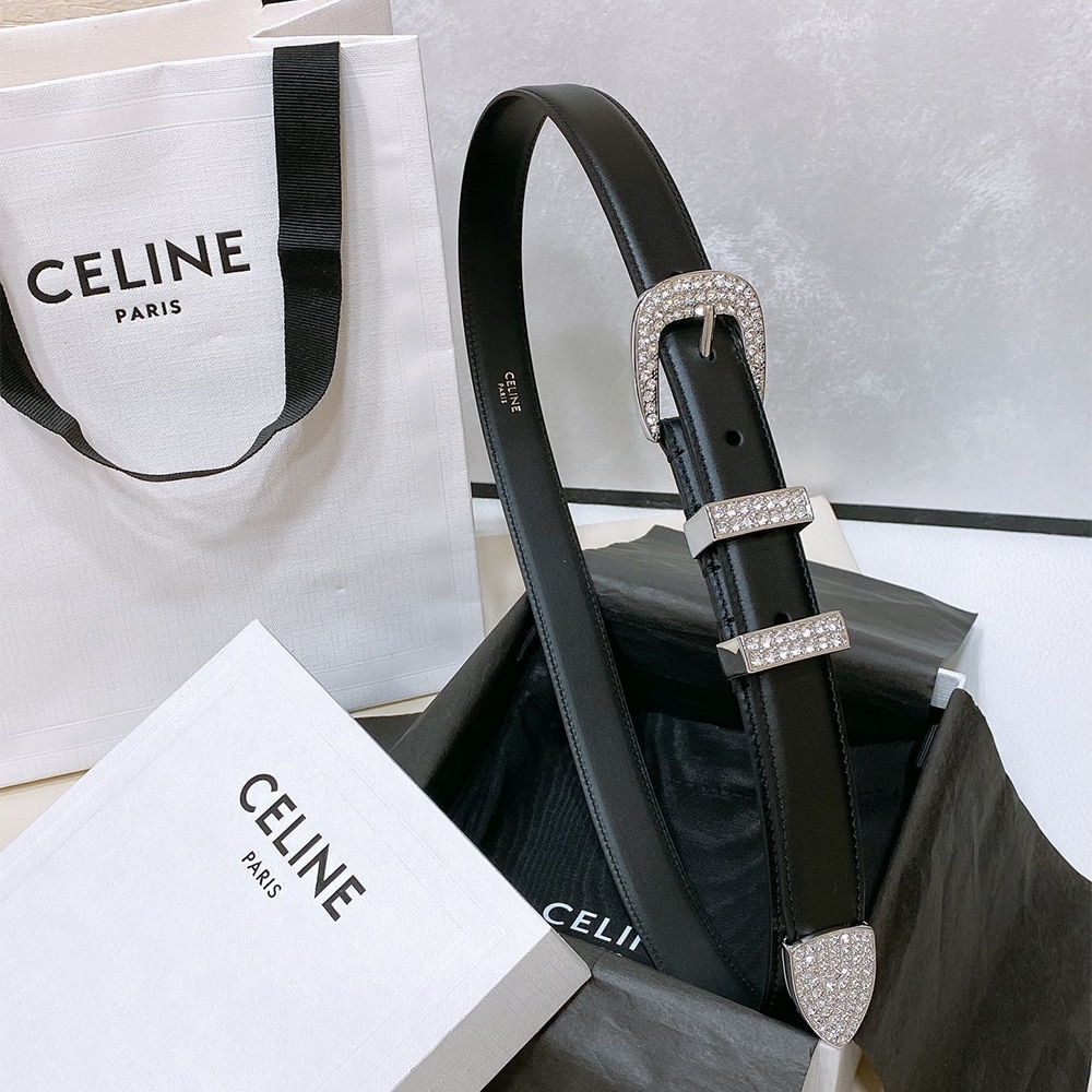 Ce1i*e Medium Marco Belt With Strass In Vintage Calfskin 25MM